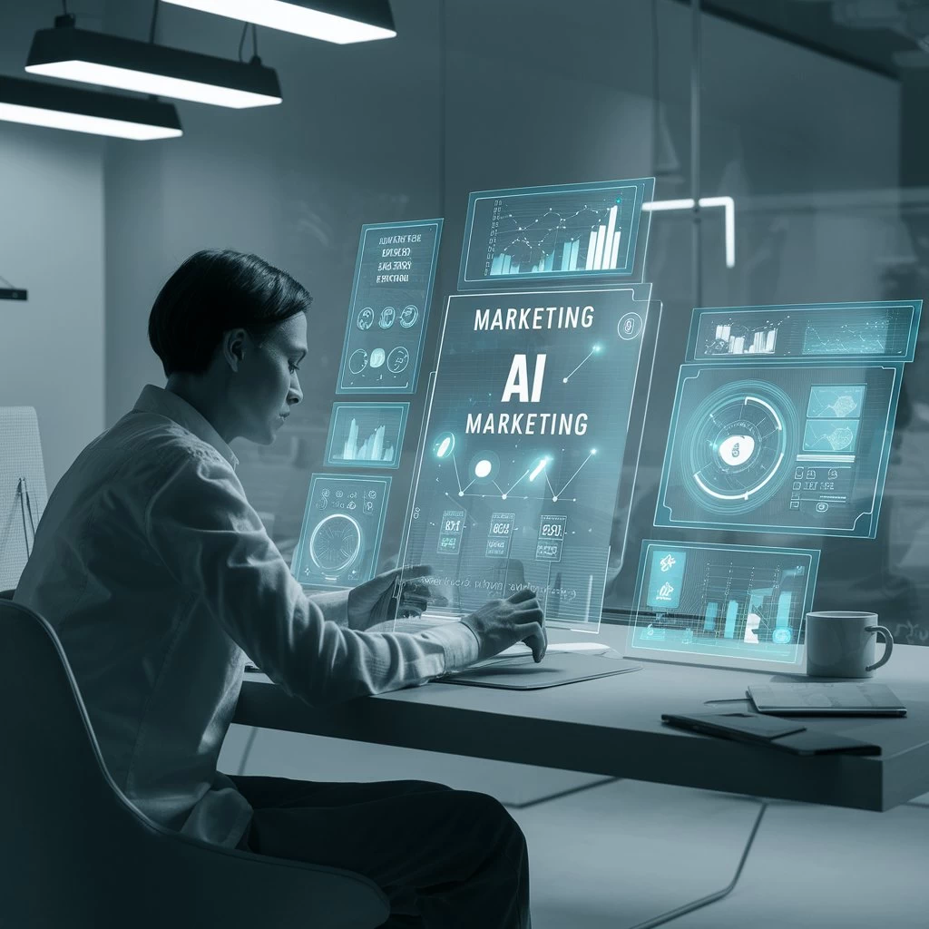 AI-powered business marketing tools on a laptop screen