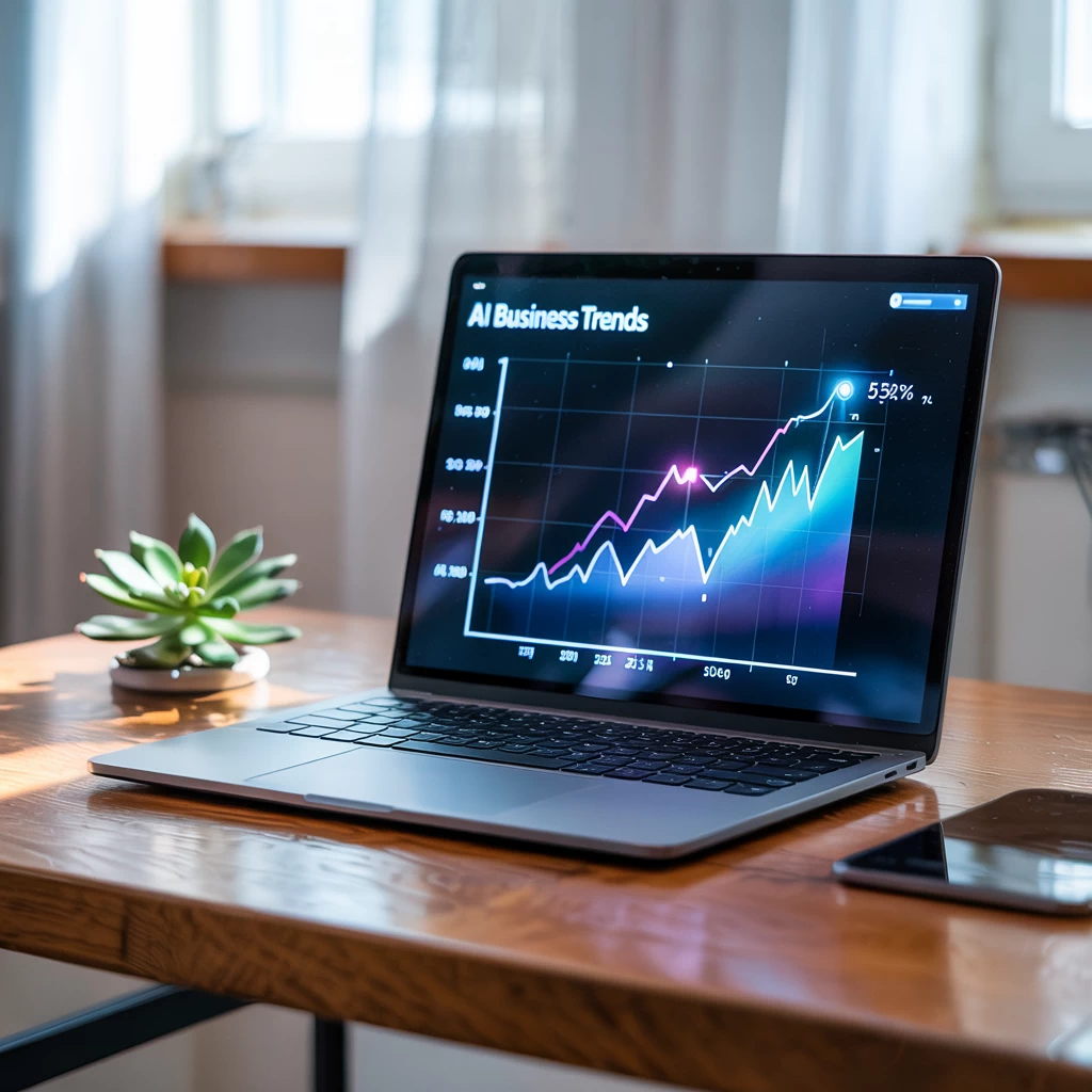 Laptop screen with generative AI technology at work